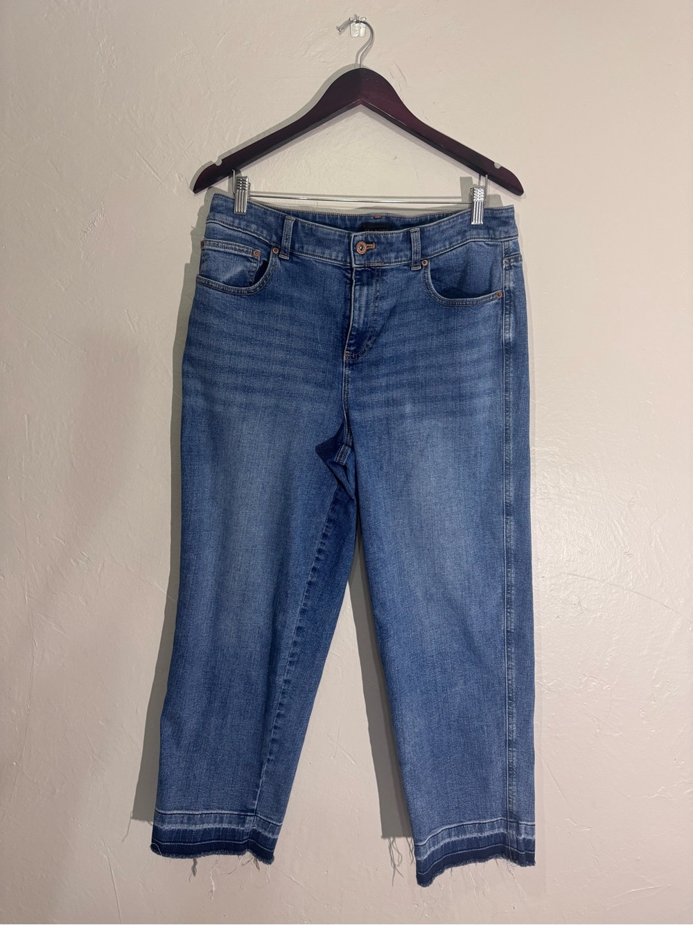 Talbots High Waist Straight Ankle Jeans Raw Fringe Hem Medium Wash Size 10